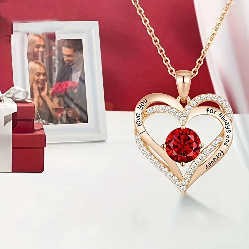 Luxury Red Zircon Necklace with Rose Gift Box