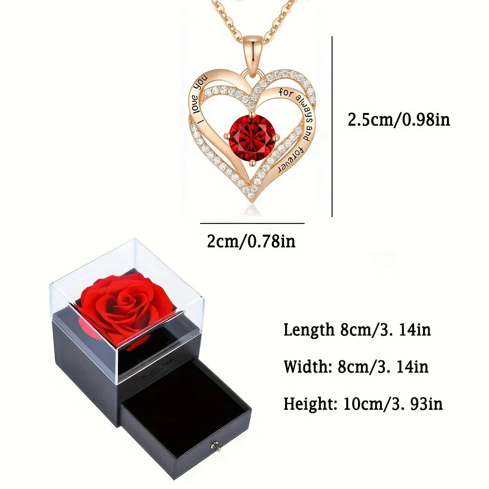 Luxury Red Zircon Necklace with Rose Gift Box