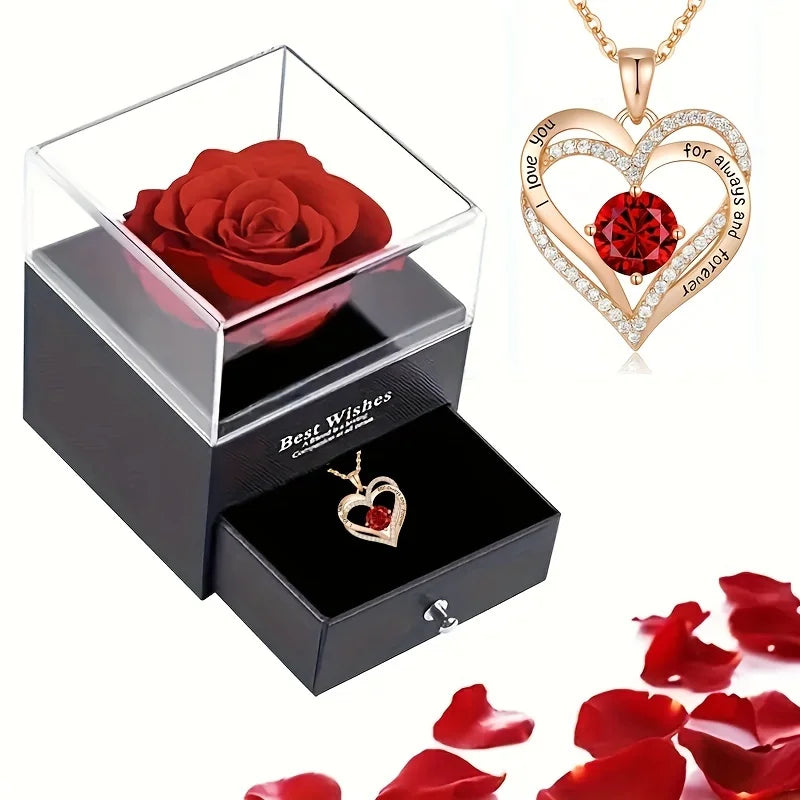 Luxury Red Zircon Necklace with Rose Gift Box